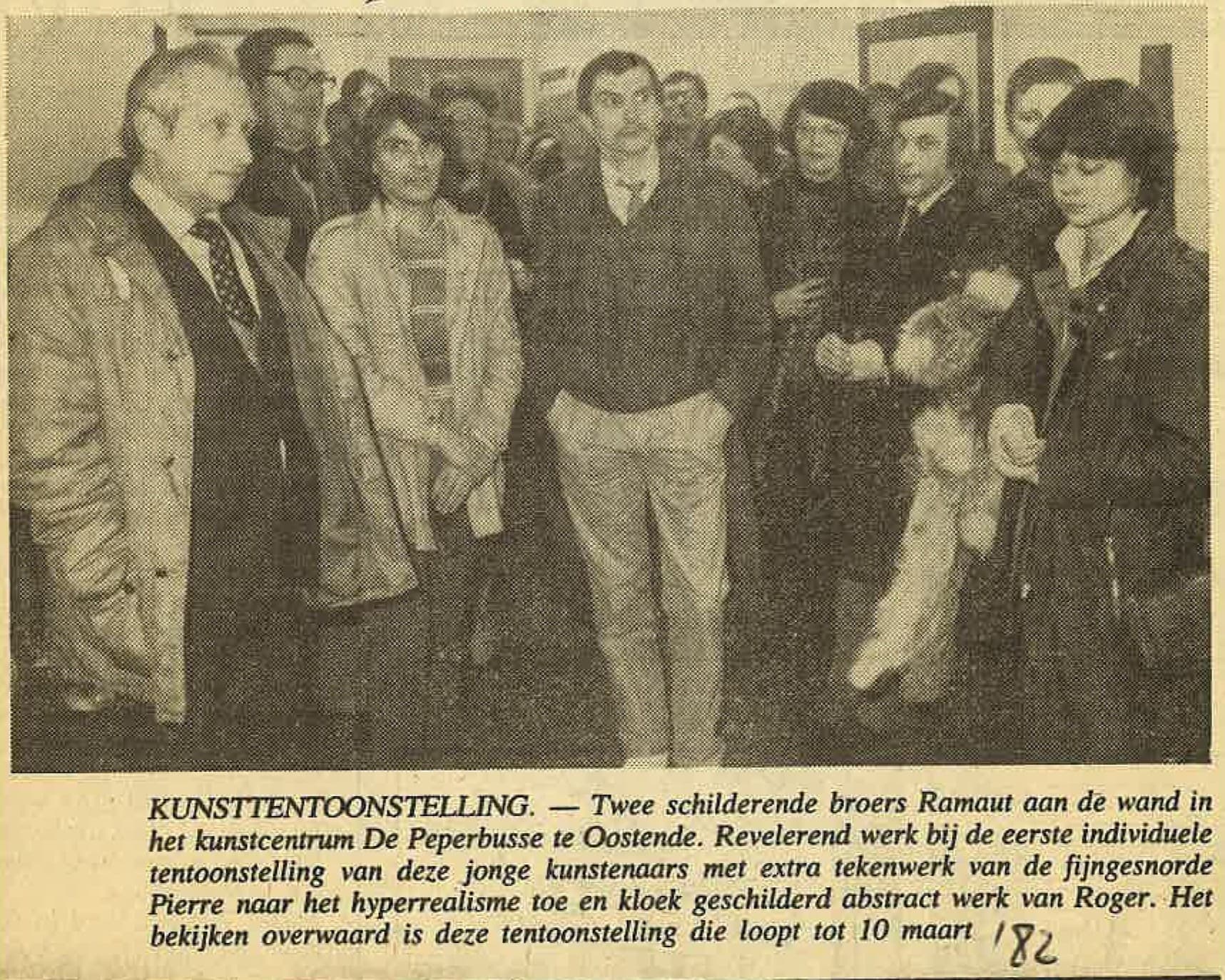 Recorte de jornal sobre a primeira exposição de Roger Remaut, Ostende, 1982