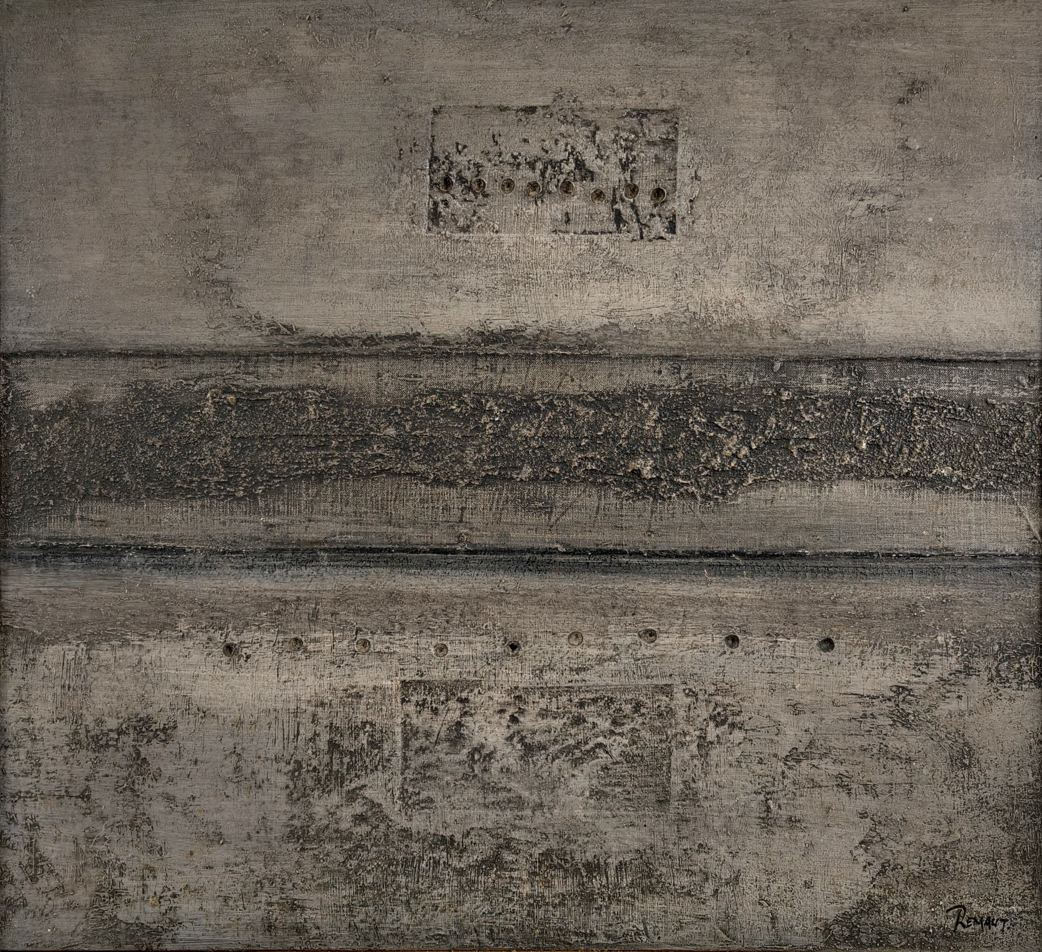 Evenwicht (1982) — Mixed media acrylic on wood panel by Belgian artist Roger Remaut