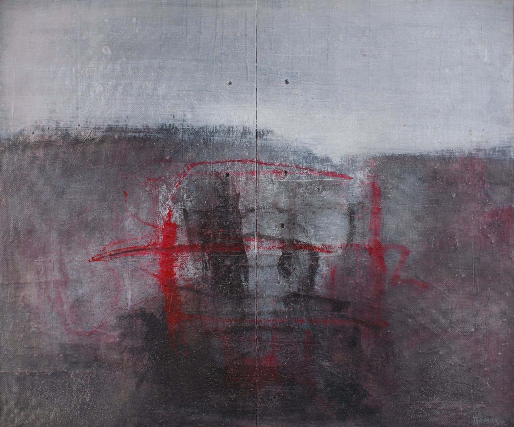 R53-2T — abstract mixed media painting by Belgian abstract artist Roger Remaut