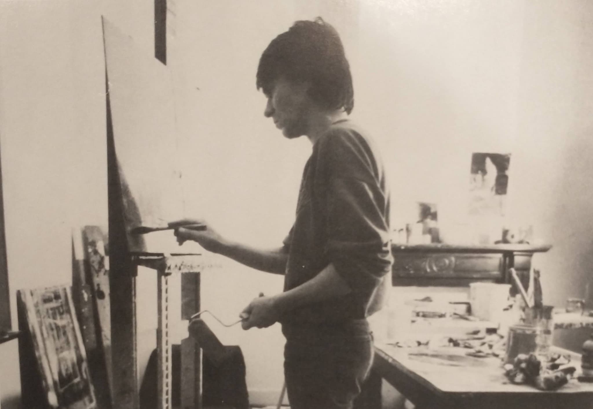 Roger Remaut no seu atelier em Ostende, inicio dos anos 1980