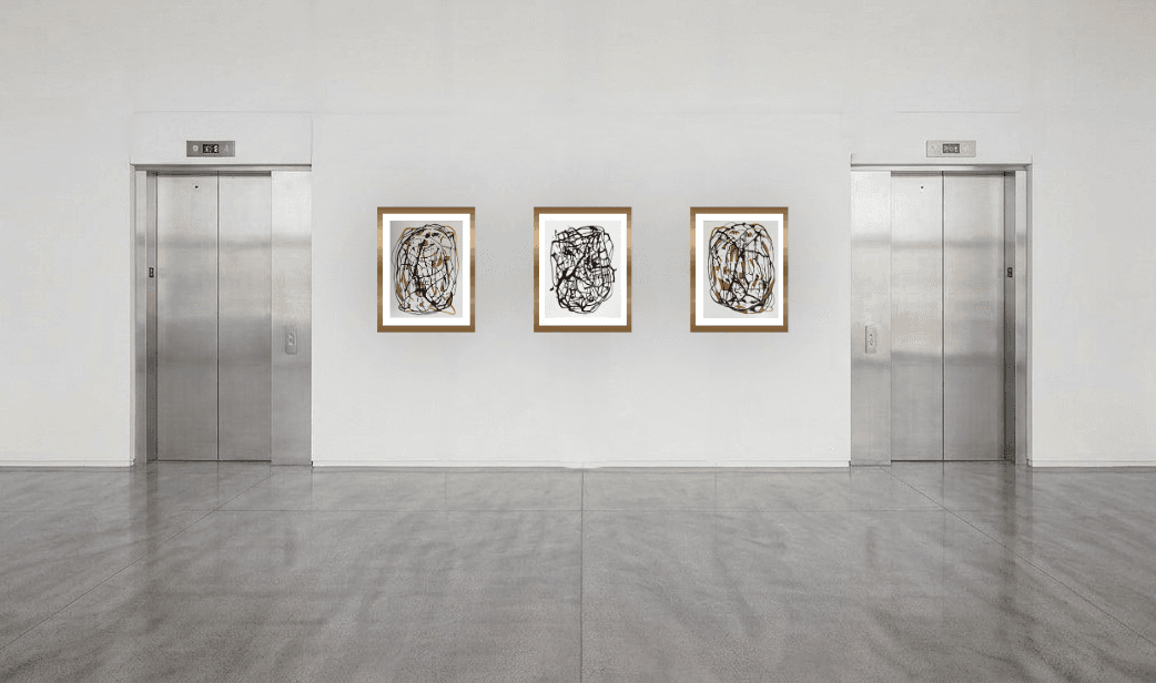 Art in an Elevator Lobby. Sepia Sights Collection by Sandra Jane Heard. Xochi Corporate, Art Rental